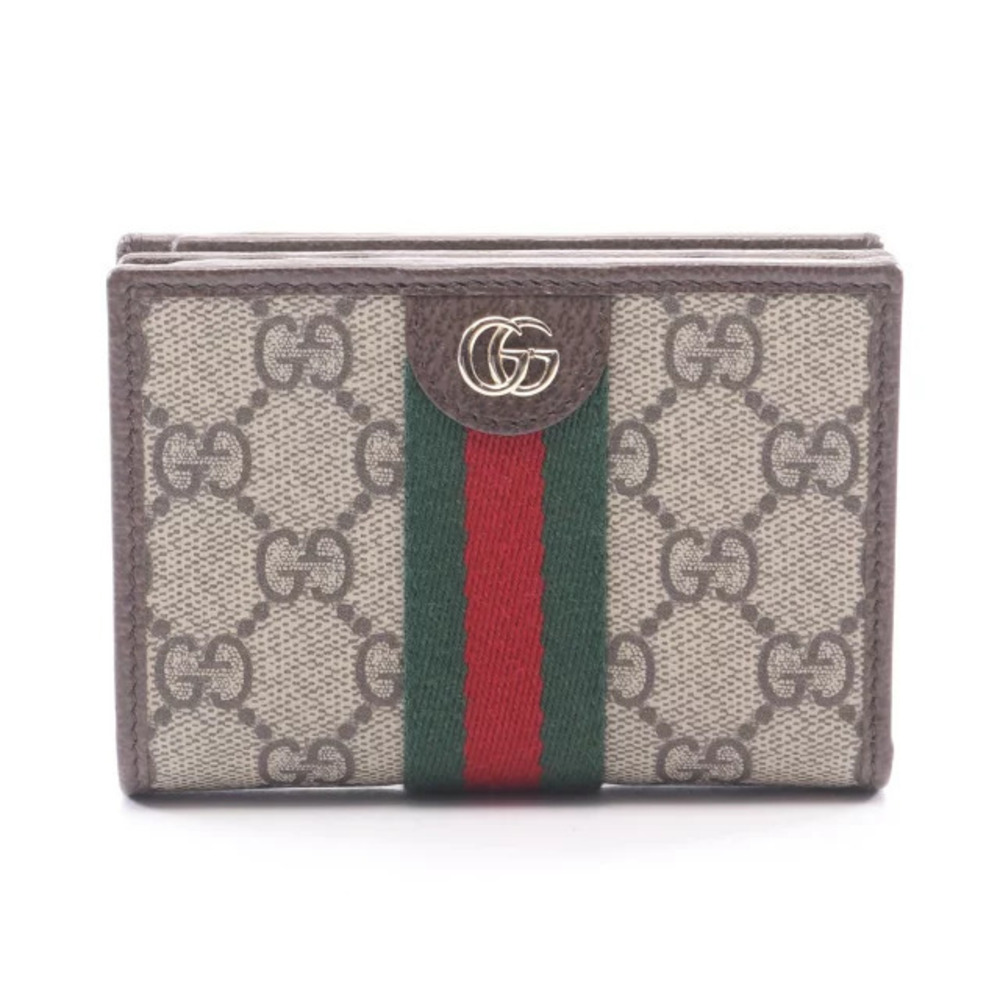 Gucci Ophidia Wallet GG Supreme Bi fold Leather Beige Cream Brown Multicolor